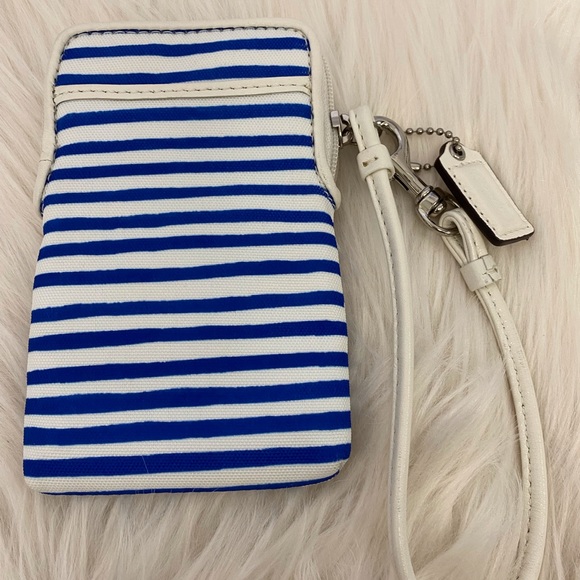 Coach Nautical Blue/White Stripe Sequin Wristlet - Picture 2 of 5